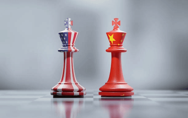 Échiquier symbolisant la rivalité géopolitique entre les États-Unis et la Chine autour de l'intelligence artificielle